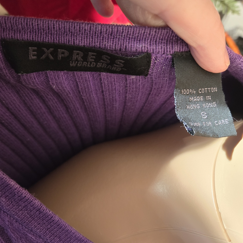 Express Purple Ribbed V-Neck Cardigan - Picture 9 of 9
